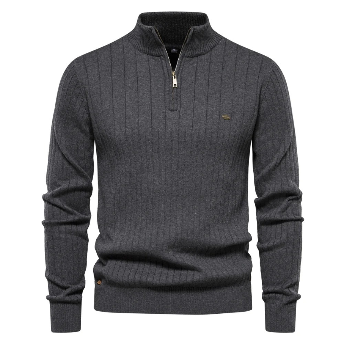Pull en maille côtelée avec fermeture éclair et col montant