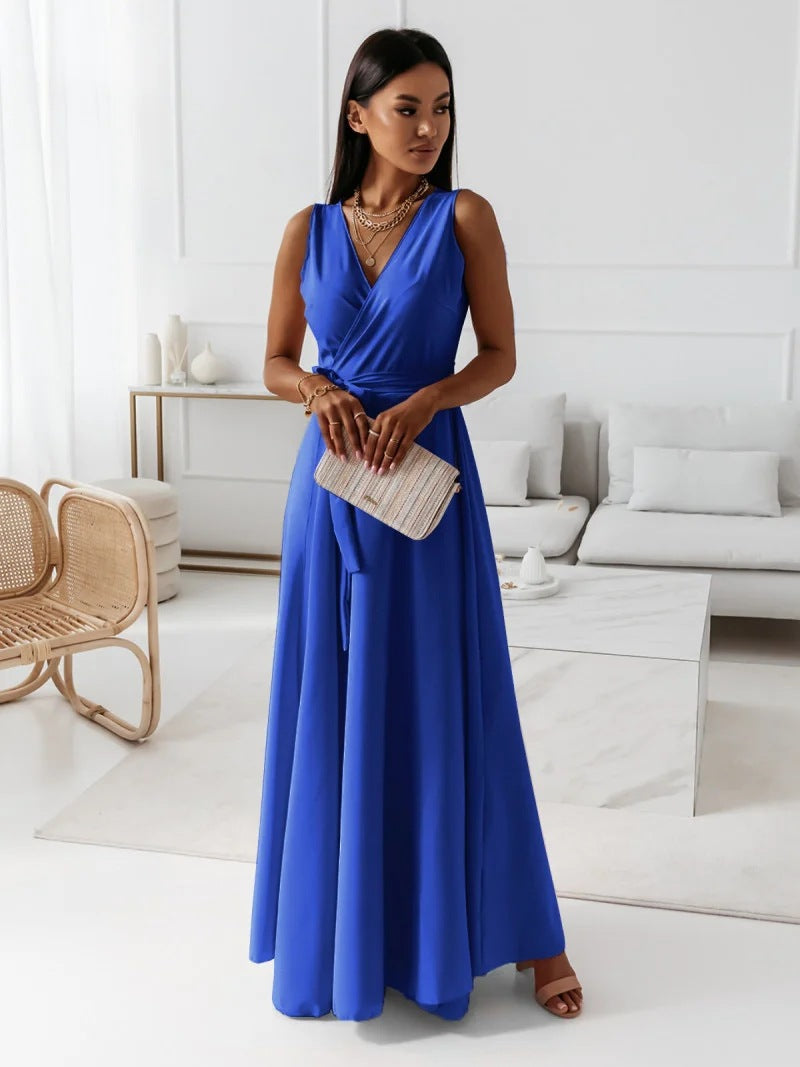 Femme - Robe longue simple - Décolleté en V - Élégante et confortable - Mode féminine