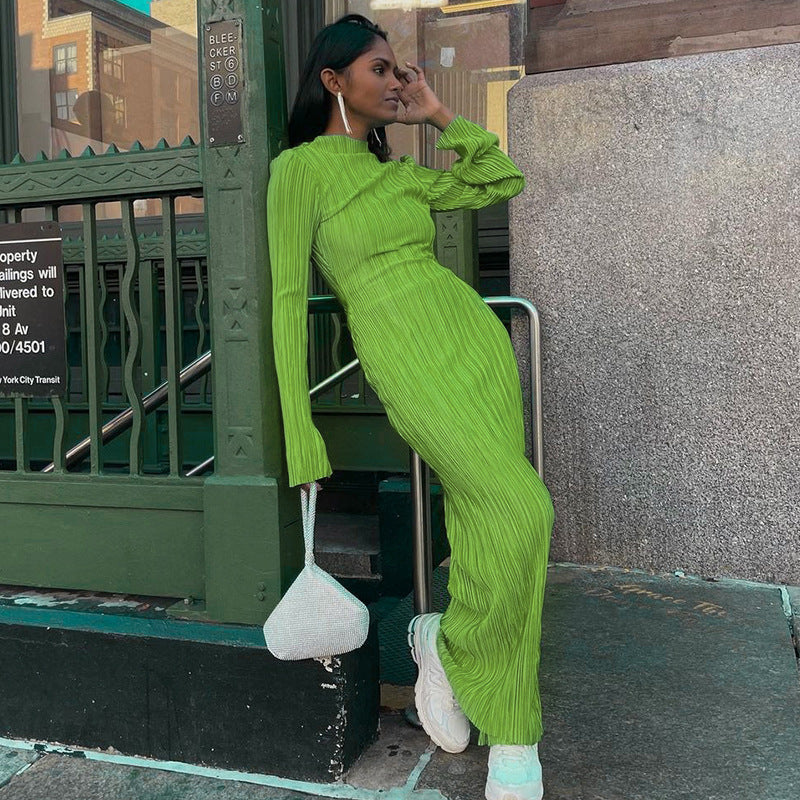 Femme - Robe longue plissée et cintrée - Élégante et confortable - Look chic et tendance