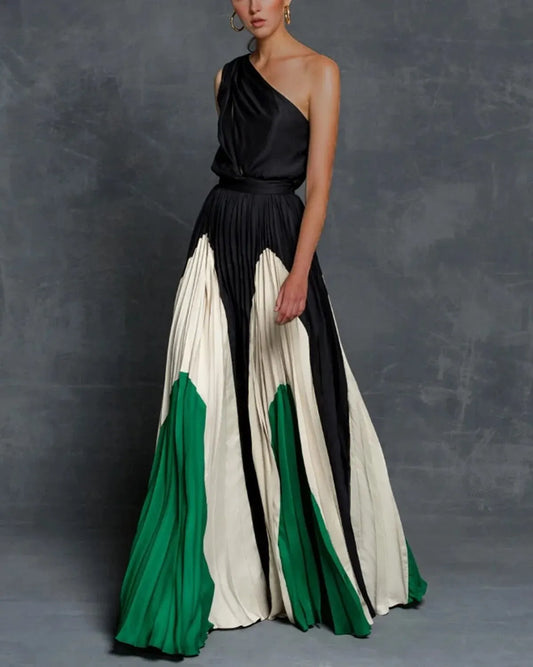 Femme - Robe maxi une épaule - Élégante et Chic - Idéale pour les soirées - Confortable et Tendance